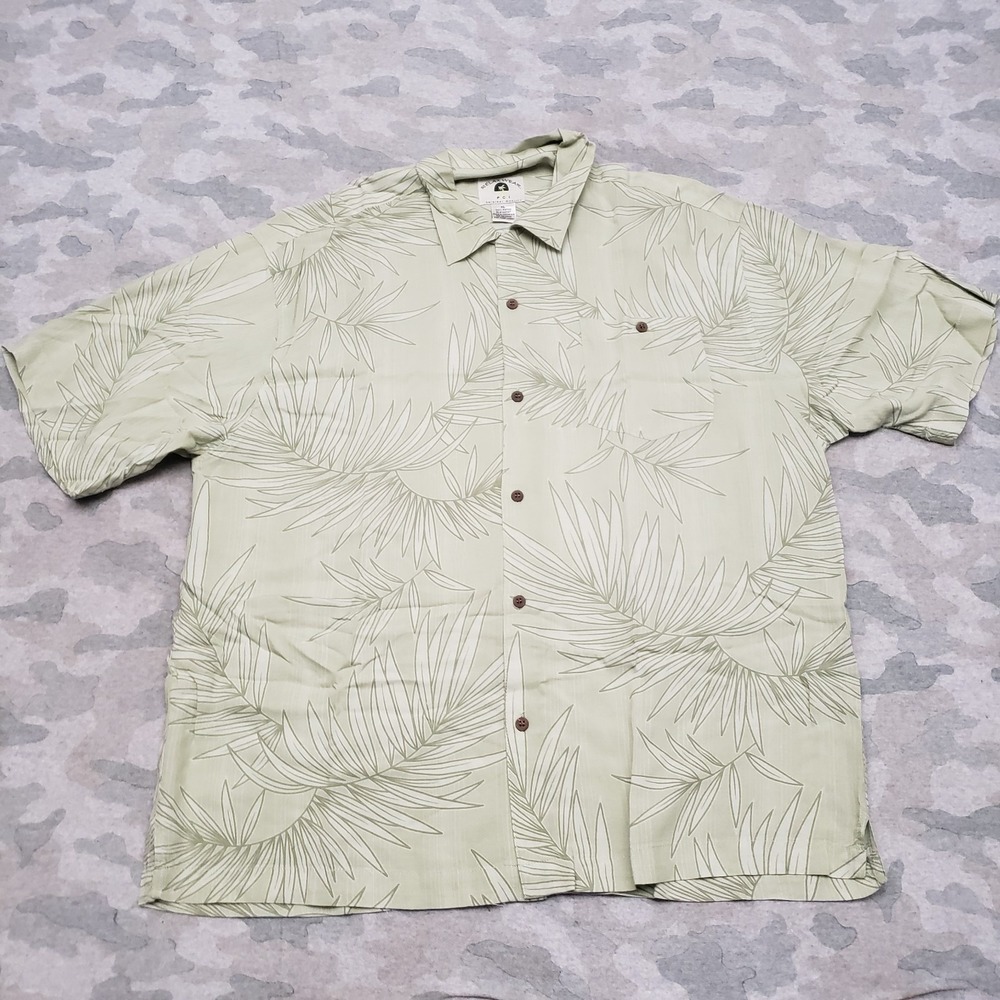 PCI Hawaiian Shirt Mens XL Green Short Sleeve Button-Up Leaf Beach Lounge